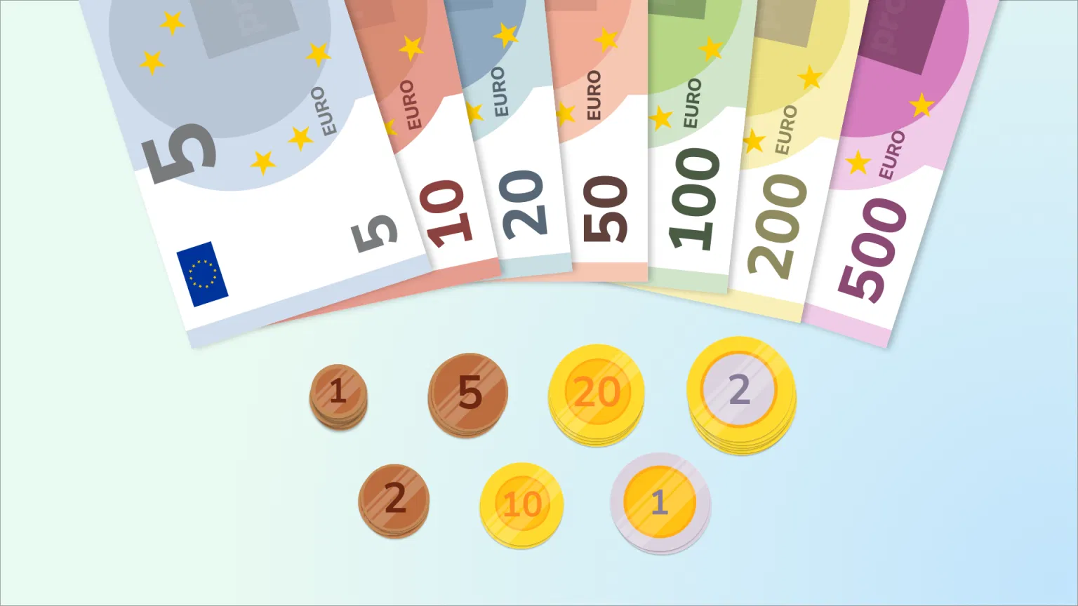 Verzameling van alle euro biljetten en munten.